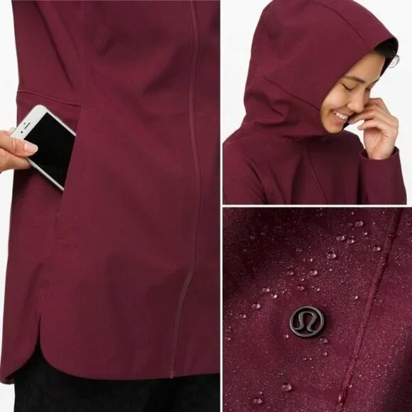 NWT Lululemon Glyde Along Softshell Rain Coat Burgundy Size 2 Waterproof‎ Jacket - Picture 3 of 14
